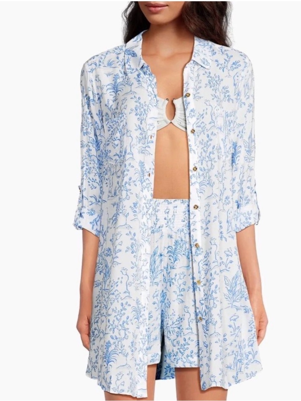 Lilly Pulitzer Natalie Shirtdress Swimsuit Cover-up Resort White and Blue - Picture 2 of 10